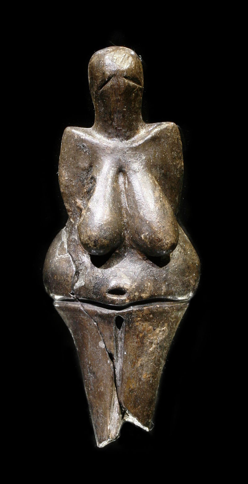 Dolní Věstonice Venus ("Black Venus"), ca. 29000-25000 BCE, National Museum, Prague. Photo by Petr Novák, Wikipedia.